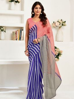 Odette - Pink And Blue Cotton Linen Saree With Unstitched Blouse