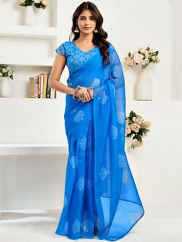 Odette - Blue Cotton Linen Saree With Unstitched Blouse