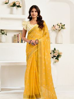 Odette - Yellow Cotton Linen Saree With Unstitched Blouse