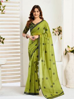 Odette - Olive Cotton Linen Saree With Unstitched Blouse