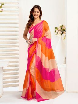 Odette - Multicolor Cotton Linen Saree With Unstitched Blouse