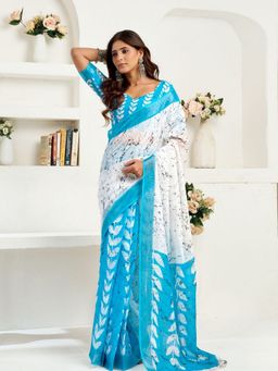 Odette - Sky Blue Cotton Linen Saree With Unstitched Blouse