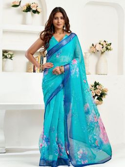 Odette - Sky Blue Cotton Linen Saree With Unstitched Blouse