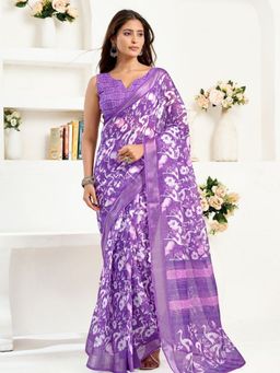 Odette - Lavender Cotton Linen Saree With Unstitched Blouse