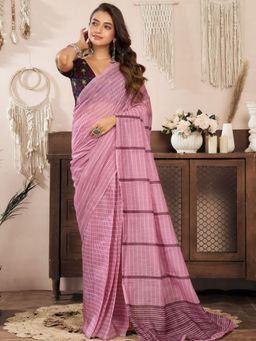 Odette - Peach Pink Cotton Linen Saree With Unstitched Blouse