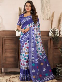 Odette - Purple Cotton Linen Saree With Unstitched Blouse