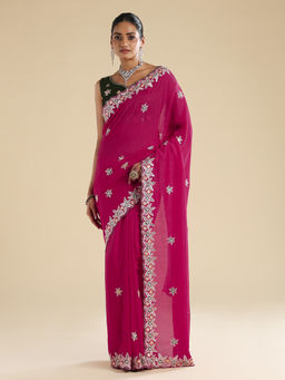Sareemall - Pink Silk Embroidered Saree With Unstitched Blouse