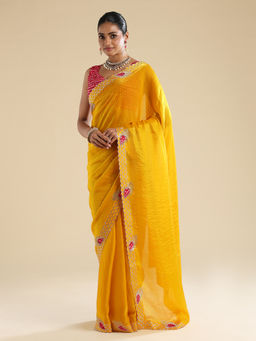 Sareemall - Yellow Satin Embellished Saree With Unstitched Blouse