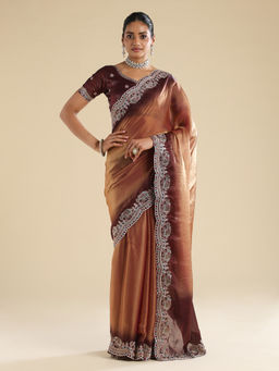 Sareemall - Bronze Satin Embellished Saree With Unstitched Blouse