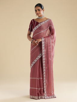 Sareemall - Mauve Tissue Embroidered Saree With Unstitched Blouse