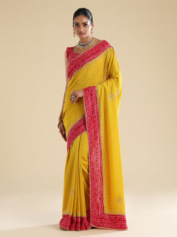 Sareemall - Yellow Silk Bead & Stones Embellished Saree With Unstitched Blouse