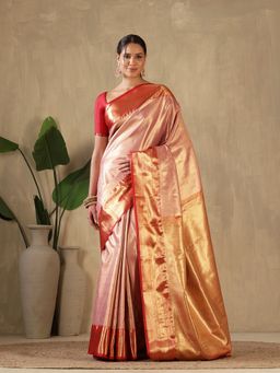MEENA BAZAAR - Pink Woven Zari Art Silk Saree Without Blouse