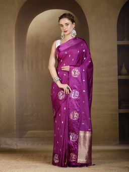 MEENA BAZAAR - Purple Woven Zari Art Silk Saree Without Blouse