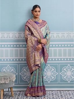 MEENA BAZAAR - Blue Woven Zari Art Silk Saree Without Blouse