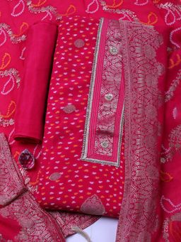 MEENA BAZAAR - Printed Georgette Pink Unstitched Kurta with Bottom and Dupatta