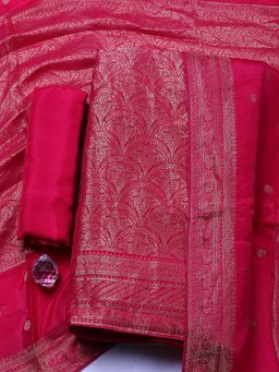 MEENA BAZAAR - Woven Chanderi Pink Unstitched Kurta with Bottom and Dupatta
