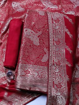MEENA BAZAAR - Woven Chanderi Maroon Unstitched Kurta with Bottom and Dupatta