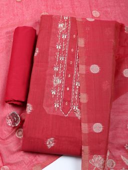 MEENA BAZAAR - Women Cotton Pink Unstitched Kurta with Bottom and Dupatta