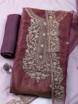 MEENA BAZAAR - Art Silk Mauve Unstitched Kurta with Bottom and Dupatta