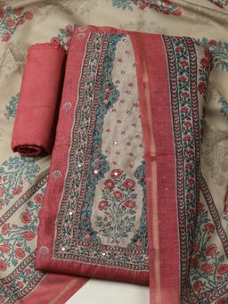 MEENA BAZAAR - Chanderi Pink Unstitched Kurta with Bottom and Dupatta