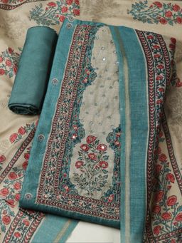 MEENA BAZAAR - Blue Unstitched Kurta with Bottom and Dupatta