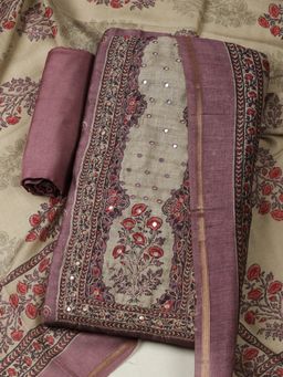 MEENA BAZAAR - Chanderi Mauve Unstitched Kurta with Bottom and Dupatta