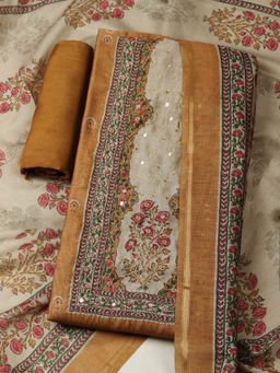 MEENA BAZAAR - Chanderi Mustard Unstitched Kurta with Bottom and Dupatta