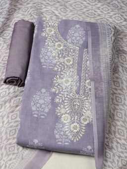 MEENA BAZAAR - Linen Mauve Unstitched Kurta with Bottom and Dupatta
