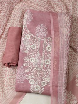 MEENA BAZAAR - Linen Pink Unstitched Kurta with Bottom and Dupatta