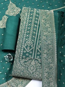MEENA BAZAAR - Woven Chanderi Green Unstitched Kurta with Bottom and Dupatta