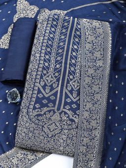 MEENA BAZAAR - Women Woven Chanderi Blue Unstitched Kurta with Bottom and Dupatta
