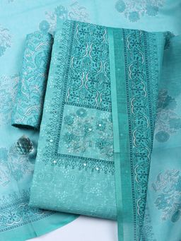 MEENA BAZAAR - Cotton Blue Unstitched Kurta with Bottom and Dupatta