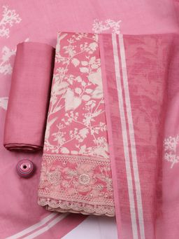 MEENA BAZAAR - Women Cotton Pink Unstitched Kurta with Bottom and Dupatta