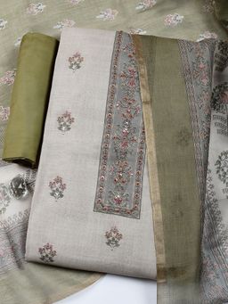 MEENA BAZAAR - Khaki Art Silk Khaki Unstitched Kurta with Bottom and Dupatta