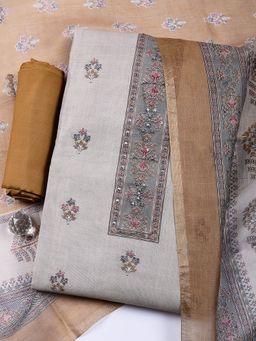 MEENA BAZAAR - Art Silk Mustard Unstitched Kurta with Bottom and Dupatta