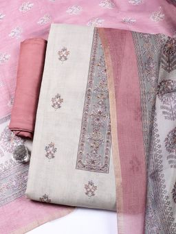 MEENA BAZAAR - Women Art Silk Pink Unstitched Kurta with Bottom and Dupatta