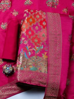 MEENA BAZAAR - Satin Pink Unstitched Kurta with Bottom and Dupatta
