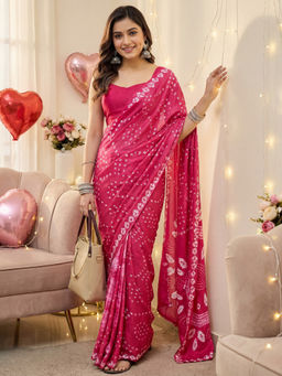 Akhilam - Women Pink Crepe Abstract Saree with Unstitched Blouse