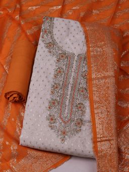 MEENA BAZAAR - Chanderi Purple Unstitched Kurta with Bottom and Dupatta