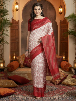 Akhilam - Women Maroon Art Silk Abstract Saree with Unstitched Blouse
