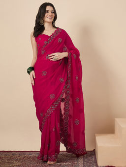 Sareemall - Pink Tissue Embellished Saree With Unstitched Blouse