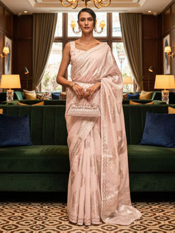 Akhilam - Women Peach Modal Woven Saree with Unstitched Blouse