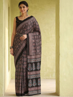Sareemall - Women Silk Black Printed Saree With Unstitched Blouse