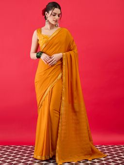 Sareemall - Mustard Silk Woven Tassels Saree With Unstitched Blouse
