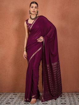 Sareemall - Wine Silk Woven Tassels Saree With Unstitched Blouse