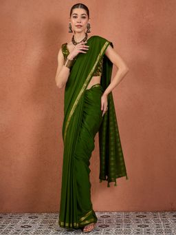 Sareemall - Green Silk Woven Saree With Unstitched Blouse