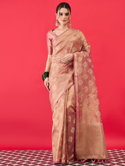 Sareemall - Pink Woven Tassels Saree With Unstitched Blouse