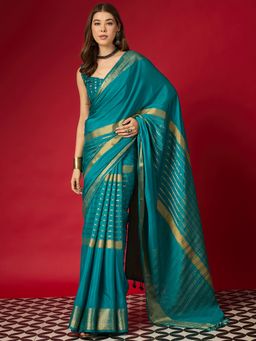 Sareemall - Blue Silk Woven Zari Saree With Unstitched Blouse