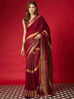 Sareemall - Maroon Silk Woven Zari Saree With Unstitched Blouse