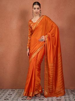 Sareemall - Orange Silk Woven Tassels Saree With Unstitched Blouse